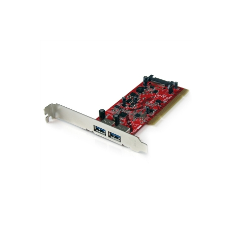 StarTech.com 2 Port PCI SuperSpeed USB 3.0 Adapter Card with SATA Power - Dual Port PCI USB 3 Controller Card (PCIUSB3S22) - USB adapter - PCI-X low profile - USB 3.0 x 2 - red - for P / N: S3510BMU33, S3510SMU33, ST7300USB3B, UNI251BMU33 - 4