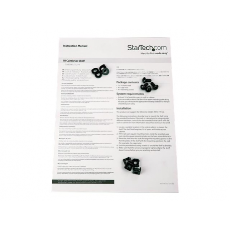 StarTech.com 1U Fixed Server Rack Mount Shelf, 10in Deep Steel Universal Cantilever Tray for 19" AV / Data / Network Equipment Rack with Cage Nuts & Screws, 44lbs Weight Capacity, 10" Deep - 1U Network Rack Shelf (CABSHELF1U10) - Rack shelf - black - 1U - 10" - 2