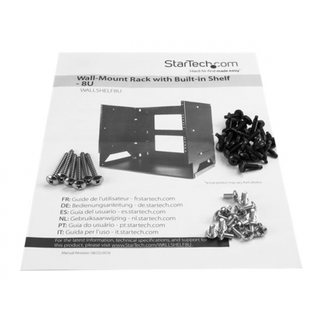 StarTech.com 8U Open Frame Wall Mount Network Rack w /  Built in Shelf - 2-Post Adjustable Depth (12" to 18") Equipment Rack - 75.2lbs (WALLSHELF8U) - Rack (wall mount) - black - 8U - 19" - for P / N: CABSCRWS1032 - 6