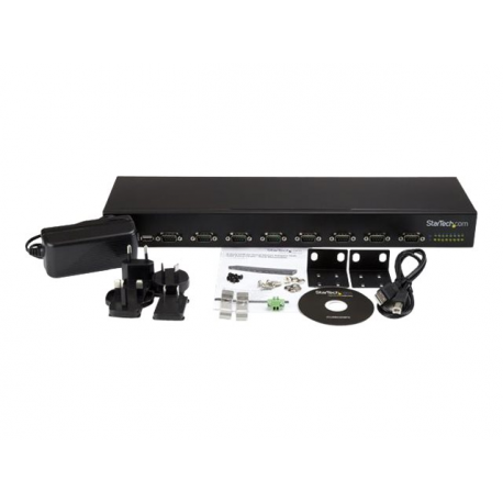 StarTech.com USB to Serial Hub - 8 Port - COM Port Retention - Rack Mount and Daisy Chainable - FTDI USB to RS232 Hub (ICUSB23208FD) - Serial adapter - USB 2.0 - RS-232 x 8 - black - 10
