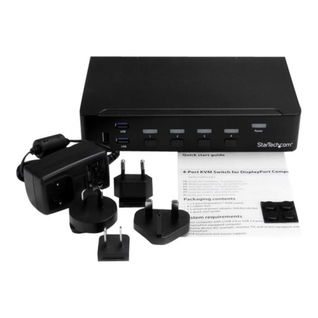 StarTech.com 4 Port DisplayPort KVM Switch - DP KVM Switch with Audio and Built-in USB 3.0 Hub for Peripherals - 4K 30Hz (SV431DPU3A2) - KVM  /  USB switch - 4 x KVM  /  audio  /  USB + 3 x SuperSpeed USB - 1 local user - rack-mountable - AC 120 / 230 V  /  DC 9 - 12 V - for P / N: SV431RACK - 2