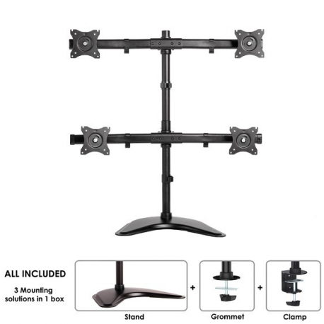 Neomounts by Newstar Select NM-D335D4 - Stand - for 4 LCD displays (full-motion) - black - screen size: 10"-27" - desktop stand, clamp mountable, grommet, desk-mountable - 2