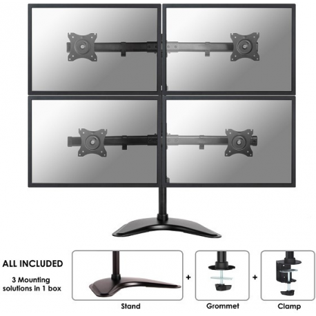 Neomounts by Newstar Select NM-D335D4 - Stand - for 4 LCD displays (full-motion) - black - screen size: 10"-27" - desktop stand, clamp mountable, grommet, desk-mountable - 7