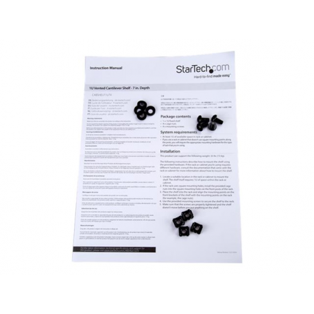 StarTech.com 1U Vented Server Rack Cabinet Shelf, 7in Deep Fixed Cantilever Tray, Rackmount Shelf for 19" AV / Data / Network Equipment Enclosure w /  Cage Nuts & Screws, 44lbs Weight Capacity - 1U Vented Rack Shelf (CABSHELF1U7V) - Rack shelf - black - 1U - 7" - 5