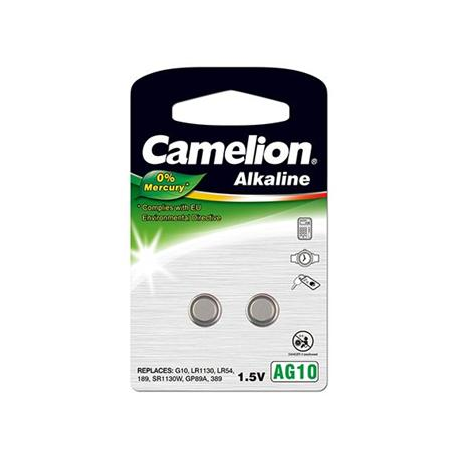 Camelion Alkaline Button celles 1.5V (AG10) LR54/LR1131/389, 2-pack, "no mercury" - 1