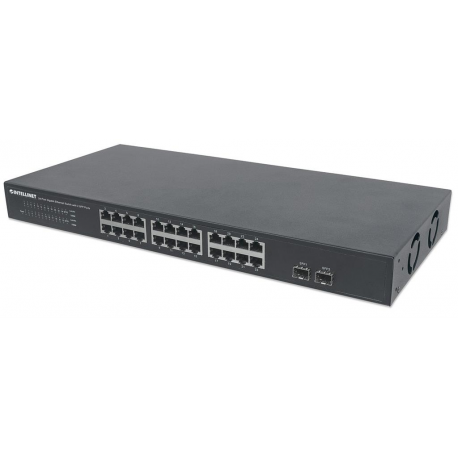 Intellinet 24-Port Gigabit Ethernet Switch with 2 SFP Ports, 24 x 10 / 100 / 1000 Mbps RJ45 Ports + 2 x SFP, IEEE 802.3az (Energy Efficient Ethernet), 19" Rackmount, Metal - Switch - unmanaged - 24 x 10 / 100 / 1000 + 2 x Gigabit SFP - desktop, rack-mountable - 0