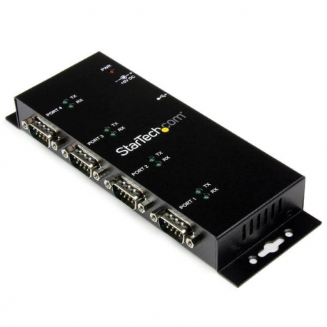 StarTech.com 4 Port USB to Serial RS232 Adapter - Wall Mount - Din Rail - COM Port Retention - FTDI USB to DB9 RS232 Hub (ICUSB2324I) - Serial adapter - USB 2.0 - RS-232 x 4 - black - 1