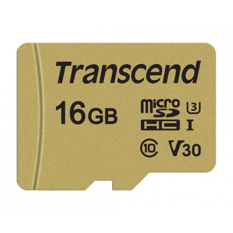 Transcend 500S - Flash memory card (microSDHC to SD adapter included) - 16 GB - Video Class V30  /  UHS-I U3  /  Class10 - microSDHC - 0