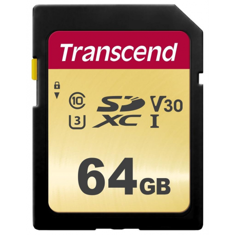 Transcend 500S - Flash memory card - 64 GB - Video Class V30  /  UHS-I U3  /  Class10 - SDXC UHS-I - 0