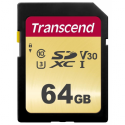 Transcend 500S - Flash memory card - 64 GB - Video Class V30 / UHS-I U3 / Class10 - SDXC UHS-I