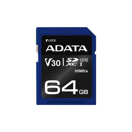 ADATA Premier Pro - Flash memory card - 64 GB - Video Class V30 / UHS-I U3 / Class10 - SDXC UHS-I - 0