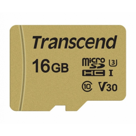 Transcend 500S - Flash memory card (microSDHC to SD adapter included) - 16 GB - Video Class V30  /  UHS-I U3  /  Class10 - microSDHC - 2
