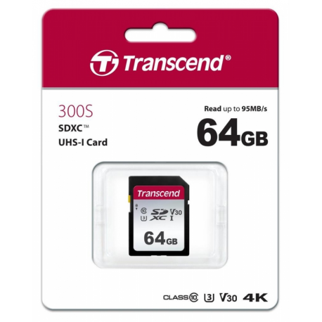 Transcend 300S - Flash memory card - 64 GB - Video Class V10  /  UHS-I U1  /  Class10 - SDXC UHS-I - 1