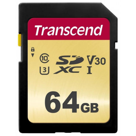 Transcend 500S - Flash memory card - 64 GB - Video Class V30  /  UHS-I U3  /  Class10 - SDXC UHS-I - 2