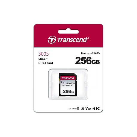 Transcend 300S - Flash memory card - 256 GB - Video Class V30  /  UHS-I U3  /  Class10 - SDXC UHS-I - 1