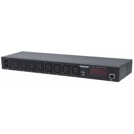 Intellinet 19" Intelligent 8-Port PDU, 19" Rackmountable C13 Intelligent Power Distribution Unit; Monitors Power, Temperature and Humidity - Power distribution unit (rack-mountable) - AC 110-240 V - Ethernet - input: IEC 60320 C20 - output connectors: 8 (IEC 60320 C13) - 19" - 0