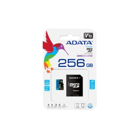 ADATA Premier - Flash memory card (microSDXC to SD adapter included) - 256 GB - Video Class V10  /  UHS-I U1  /  Class10 - microSDXC UHS-I - 0