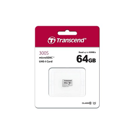 Transcend 300S - Flash memory card (adapter included) - 64 GB - UHS-I U1 / Class10 - microSDXC UHS-I - 2