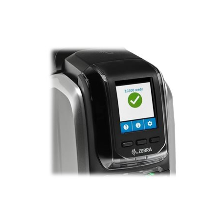 Zebra ZC300 - Plastic card printer - colour - dye sublimation / thermal transfer - CR-80 Card (85.6 x 54 mm) - 300 dpi - up to 900 cards / hour (mono)  /  up to 200 cards / hour (colour) - capacity: 100 cards - USB 2.0, LAN - 3