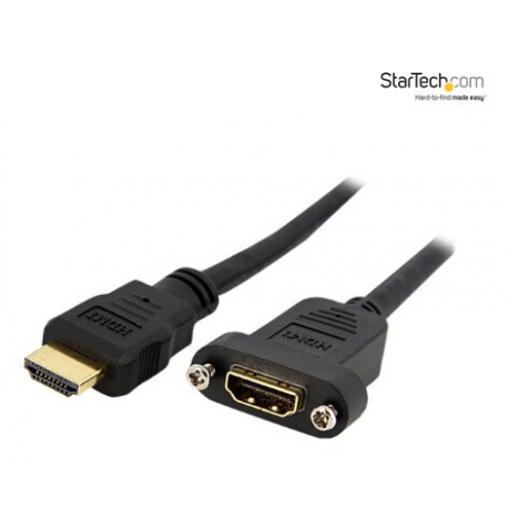 StarTech.com 3ft HDMI Female to Male Adapter, 4K High Speed Panel Mount HDMI Cable, 4K 30Hz UHD HDMI, 10.2 Gbps Bandwdith, 4K HDMI 1.4 Video, HDCP 1.4, HDMI Female to HDMI Male Cable - HDMI Panel Mount Connector - HDMI cable - HDMI female to HDMI male - 91 cm - black - molded - for P / N: CDP2HDMM2MB, DP2HDMM2MB, HDDVIMM3, HDMM1MP, HDMM2MP, HDMM3MP, HDPMM50, MDP2HDMM2MB - 1