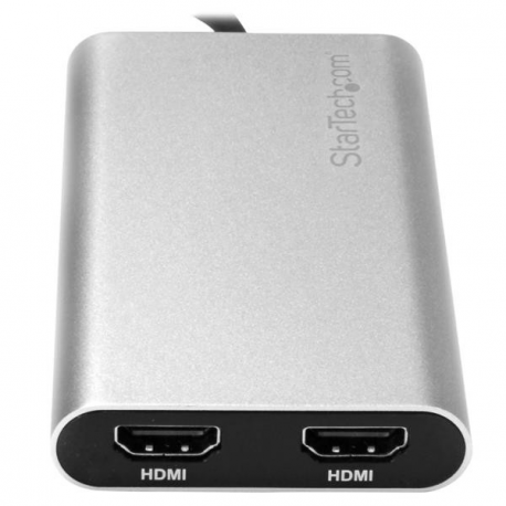 StarTech.com Thunderbolt 3 to Dual HDMI 2.0 Adapter - 4K 60Hz Dual Monitor TB3 HDMI Video Adapter - Thunderbolt 3 Certified -Mac & Windows (TB32HD24K60) - Adapter cable - USB-C male to HDMI female - 28.4 m - silver - active, 4K60Hz (4096 x 2160) support - for P / N: TB33A1C - 0