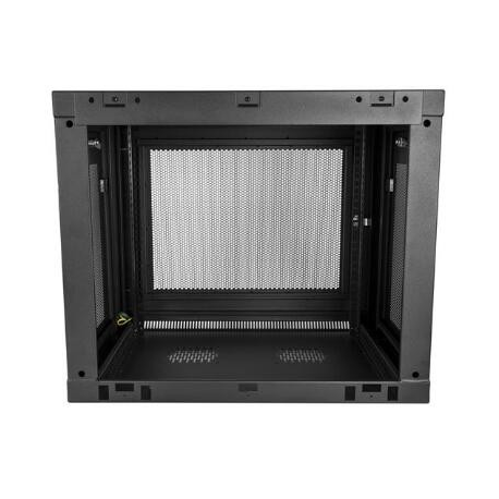 StarTech.com 2 Post 9U 19" Wall Mount Network Cabinet, Adjustable Depth 6-15" Locking IT Switch Depth Enclosure, Vented Computer / Electronics Equipment Data Rack w / Shelf + Hook & Loop Tape - 19 Inch Wall Cabinet (RK9WALM) - Rack enclosure cabinet - wall mountable - black - 9U - 1