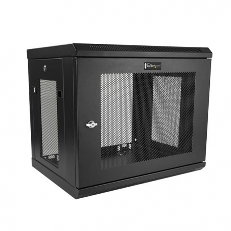 StarTech.com 2 Post 9U 19" Wall Mount Network Cabinet, Adjustable Depth 6-15" Locking IT Switch Depth Enclosure, Vented Computer / Electronics Equipment Data Rack w / Shelf + Hook & Loop Tape - 19 Inch Wall Cabinet (RK9WALM) - Rack enclosure cabinet - wall mountable - black - 9U - 4