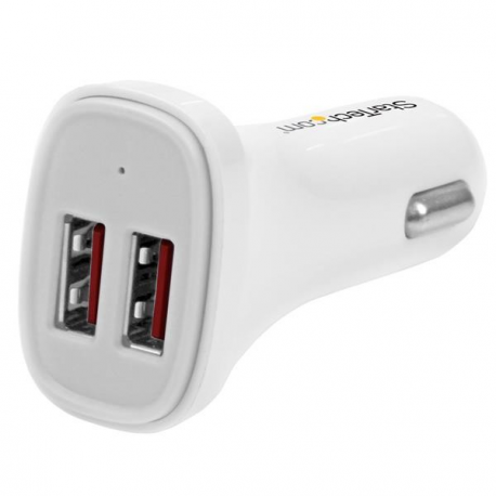 StarTech.com Dual Port USB Car Charger - 24W / 4.8A White - Car power adapter - 24 Watt - 4.8 A - 2 output connectors (USB) - white - for P / N: USBLT1MW, USBLT1MWS, USBLT2MBR, USBLT2MW, USBLT30CMW, USBLTM1MBK, USBLTM1MWH - 0