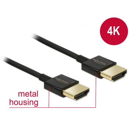 Delock Slim Premium - HDMI cable with Ethernet - HDMI male to HDMI male - 1 m - triple shielded - black - 4K support - 0