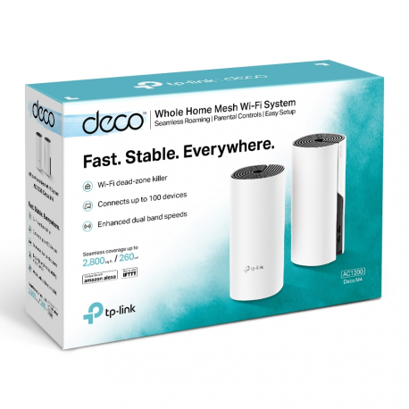 TP-Link DECO M4 - Wi-Fi system (router) - up to 2,800 sq.ft - mesh - GigE - 802.11a / b / g / n / ac - Dual Band - 2