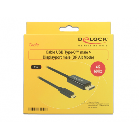 DeLOCK - External video adapter - USB-C - DisplayPort - black - retail - 2m - 1
