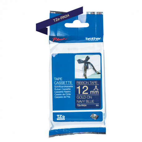 Brother TZe-RN34 - Gold on navy blue - Roll (1.2 cm x 4 m) 1 cassette(s) ribbon tape - for Brother PT-D600, H110; P-Touch PT-D450; P-Touch Cube PT-P300; P-Touch Embellish PT-D215 - 1