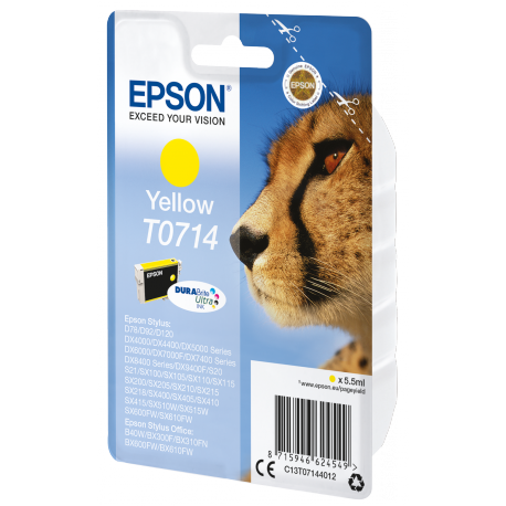Epson T0714 - 5.5 ml - yellow - original - ink cartridge - for Stylus DX9400, SX115, SX210, SX215, SX218, SX415, SX515, SX610; Stylus Office BX310, BX610 - 1