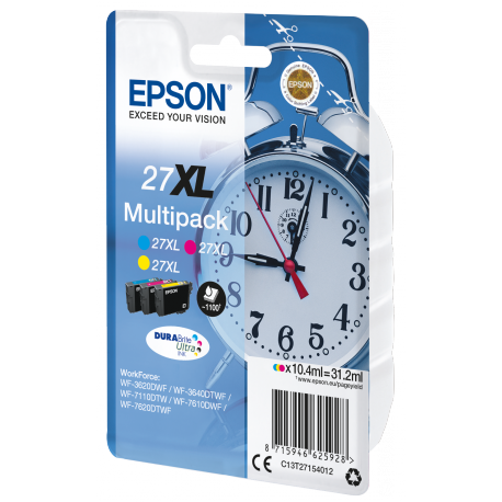 Epson 27XL Multipack - 3-pack - 31.2 ml - XL - yellow, cyan, magenta - original - ink cartridge - for WorkForce WF-3620, WF-3640, WF-7110, WF-7210, WF-7610, WF-7620, WF-7710, WF-7715, WF-7720 - 1