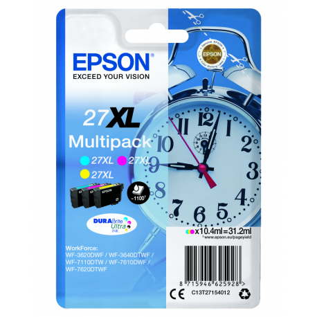 Epson 27XL Multipack - 3-pack - 31.2 ml - XL - yellow, cyan, magenta - original - ink cartridge - for WorkForce WF-3620, WF-3640, WF-7110, WF-7210, WF-7610, WF-7620, WF-7710, WF-7715, WF-7720 - 2