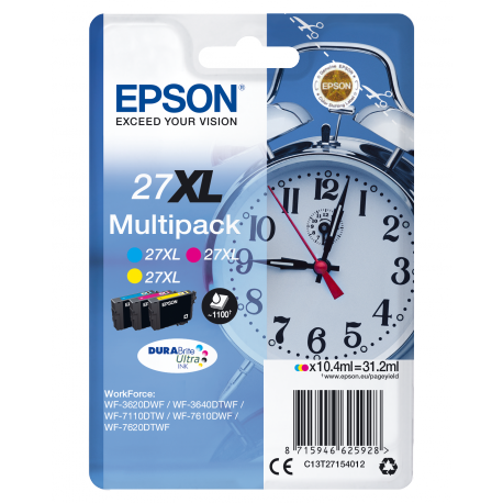 Epson 27XL Multipack - 3-pack - 31.2 ml - XL - yellow, cyan, magenta - original - ink cartridge - for WorkForce WF-3620, WF-3640, WF-7110, WF-7210, WF-7610, WF-7620, WF-7710, WF-7715, WF-7720 - 4