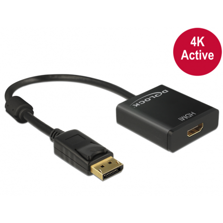 DeLOCK Adapter Displayport 1.2 male > HDMI female 4K Active - Video converter - Parade PS171 - DisplayPort - HDMI - black - retail - 1