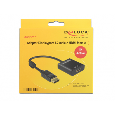 DeLOCK Adapter Displayport 1.2 male > HDMI female 4K Active - Video converter - Parade PS171 - DisplayPort - HDMI - black - retail - 2