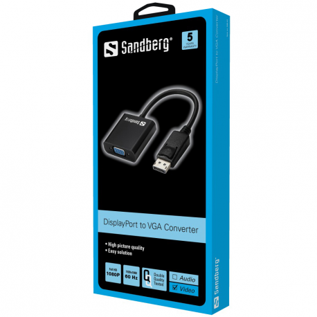 Sandberg Adapter DisplayPort>VGA - VGA adapter - DisplayPort (M) to HD-15 (VGA) (F) - 1