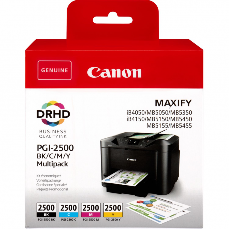 Canon PGI-2500 BK / C / M / Y Multipack - 4-pack - black, yellow, cyan, magenta - original - ink tank - for MAXIFY iB4050, iB4150, MB5050, MB5150, MB5155, MB5350, MB5450, MB5455 - 0