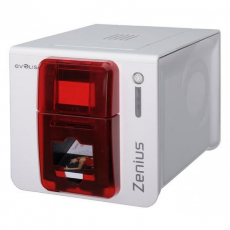 Evolis Zenius Classic line - Plastic card printer - colour - dye sublimation / thermal transfer - CR-80 Card (85.6 x 54 mm) - up to 500 cards / hour (mono)  /  up to 150 cards / hour (colour) - capacity: 50 cards - USB - red - 1