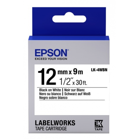 Epson LabelWorks LK-4PBK - Satin - black on pink - Roll (1.2 cm x 5 m) 1 cassette(s) ribbon tape - for LabelWorks Cable and Wiring Kit, LW-1000, 600, 700, K400, Z700, Z710, Z900, Safety Kit - 0