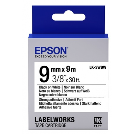 Epson LabelWorks LK-3WBW - Black on white - Roll (0.9 cm x 9 m) 1 cassette(s) label tape - for LabelWorks LW-1000, 300, 400, 600, 700, 900, K400, Z5000, Z5010, Z700, Z710, Z900 - 0