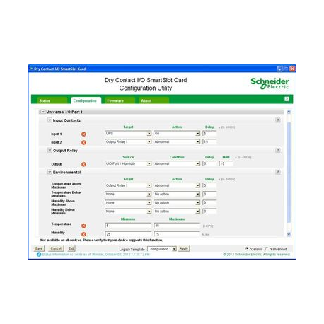 Schneider Dry Contact I / O SmartSlot Card - UPS management module - black - for P / N: SMTL1000RMI2UC, SMX1000C, SMX1500RM2UC, SMX1500RM2UCNC, SMX750C, SMX750CNC - 1