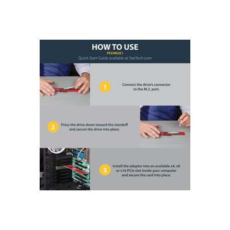 StarTech.com M2 PCIe SSD Adapter - x4 PCIe 3.0 NVMe  /  AHCI  /  NGFF  /  M-Key - Low Profile and Full Profile - SSD PCIe M.2 Adapter (PEX4M2E1) - Interface adapter - M.2 - Expansion Slot to M.2 - M.2 Card - PCIe x4 - red - for P / N: BNDTB10GI, BNDTB210GSFP, BNDTB310GNDP, BNDTB410GSFP, BNDTB4M2E1, BNDTBUSB3142 - 8