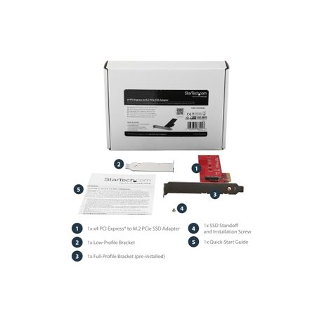 StarTech.com M2 PCIe SSD Adapter - x4 PCIe 3.0 NVMe  /  AHCI  /  NGFF  /  M-Key - Low Profile and Full Profile - SSD PCIe M.2 Adapter (PEX4M2E1) - Interface adapter - M.2 - Expansion Slot to M.2 - M.2 Card - PCIe x4 - red - for P / N: BNDTB10GI, BNDTB210GSFP, BNDTB310GNDP, BNDTB410GSFP, BNDTB4M2E1, BNDTBUSB3142 - 9