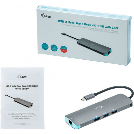 i-Tec USB-C Metal Nano Docking Station 4K HDMI LAN + Power Delivery - Docking station - USB-C 3.1 - HDMI - GigE - 2
