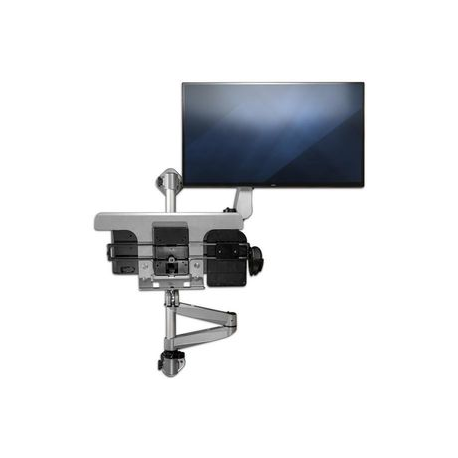 StarTech.com Wall Mount Workstation, Articulating Standing Desk w /  Ergonomic Height Adjustable Monitor Arm & Padded Keyboard Tray, 34" VESA Display, Foldable Wall Mounted Sit Stand Desk - Foldable Standing Desk (WALLSTSI1) - Mounting kit (pole, mouse holder, wrist rest, spring arm, wall mount bracket, keyboard tray, monitor mount, wall mount bracket with lock plate, swivel arm with logo, 2 x swivel arms, mouse tray, mouse tray fixed plate, EVA mouse pad) - for LCD display  /  PC equipment - plastic, aluminium, steel - silver - screen size: 13"-30" - wall-mountable - TAA Compliant - 6