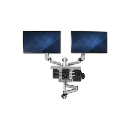 StarTech.com Wall Mount Workstation, Articulating Standing Desk w /  Ergonomic Height Adjustable Dual Monitor Arm & Keyboard Tray, 2x 30" VESA Displays, Foldable Wall Mounted Sit Stand Desk - Foldable Standing Desk (WALLSTSI2) - Mounting kit (pole, mouse holder, wrist rest, wall mount bracket, keyboard tray, 2 display brackets, 2 x spring arms, 2 x swivel arms with logo, monitor shoulder, wall mount bracket with lock plate, 2 x swivel arms, mouse tray, mouse tray fixed plate, EVA mouse pad) - for 2 LCD displays  /  keyboard  /  mouse - plastic, aluminium, steel - silver - screen size: 13"-30" - wall-mountable - TAA Compliant - 4