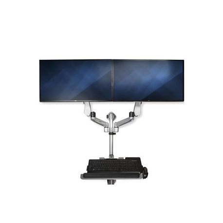StarTech.com Wall Mount Workstation, Articulating Standing Desk w /  Ergonomic Height Adjustable Dual Monitor Arm & Keyboard Tray, 2x 30" VESA Displays, Foldable Wall Mounted Sit Stand Desk - Foldable Standing Desk (WALLSTSI2) - Mounting kit (pole, mouse holder, wrist rest, wall mount bracket, keyboard tray, 2 display brackets, 2 x spring arms, 2 x swivel arms with logo, monitor shoulder, wall mount bracket with lock plate, 2 x swivel arms, mouse tray, mouse tray fixed plate, EVA mouse pad) - for 2 LCD displays  /  keyboard  /  mouse - plastic, aluminium, steel - silver - screen size: 13"-30" - wall-mountable - TAA Compliant - 6